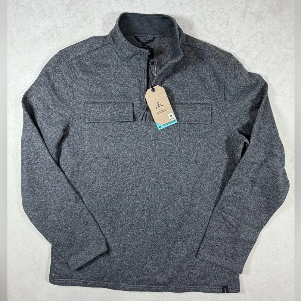 NWT Prana Large Wool Blend. Brookland Sweater 1/4 Half Zip Gray Men's Sweater